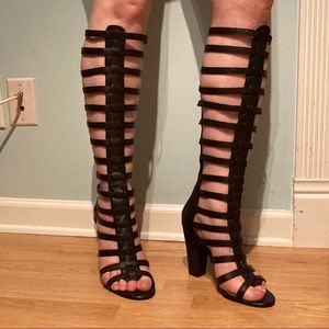 Knee High Gladiator Sandal Boot Sandals - Black  9